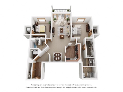 Floor plan for 2 beds, 2 baths, 1310 sqft